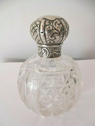 Antique Hallmarked Silver Topped Cut Glass Perfume Bottle Chester 1898