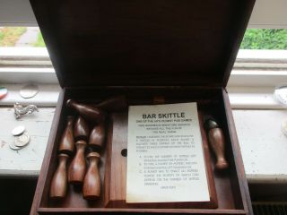 Vintage Oak And Brass Bar Skittles Uk Made Pub Game Brewery Man Cave Vgc