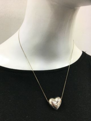 Auth Vintage Tiffany Co Sterling Silver 925 3d Large Heart Pendant Necklace