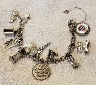 Vintage Sterling Silver,  11 - Charm,  Bracelet,  4 - Movable,  7 ",  Hourglass