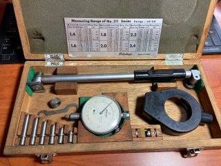 Vintage Mitutoyo Dial Bore Gauge Set No.  511 1.  4 " To 2.  4 " Range Wooden Case