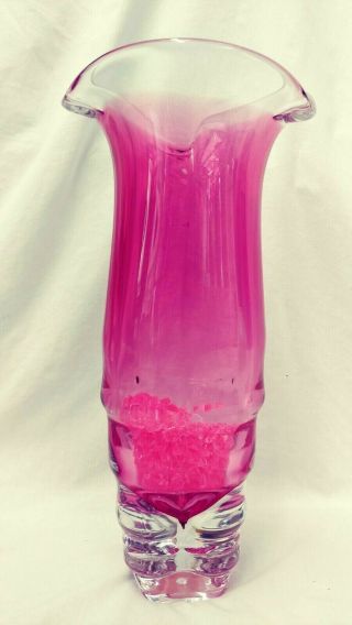 Vintage Bohemia Crystal Czech Glass Pink Vase Large Cranberry 16 " Tall 6.  5 " Wide