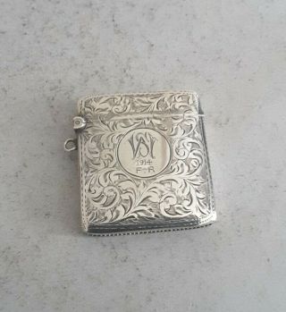 Engraved Antique Solid Silver Vesta Case.  H.  W.  Ltd.  Birm.  1913.