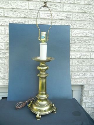 Vintage Brass Stiffel Candlestick Table Lamp With Dog Feet 29 Inches
