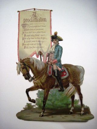 Large Vintage Die Cut Of Victorian British Soldier On Horse W/love Proclamation