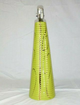 Vtg Mid Century Chartreuse Green & Gold Ceramic Table Lamp 2