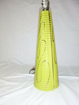 Vtg Mid Century Chartreuse Green & Gold Ceramic Table Lamp 3