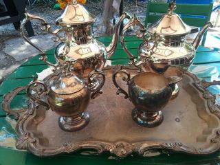 Vintage Silver Tea Set,  Birmingham Silver Co,  Silver - On - Copper,  Footed Tray
