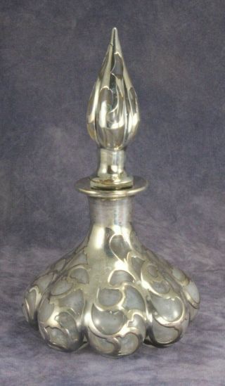 Antique Alvin Sterling Silver Overlay Perfume Bottle - Garlic Shape