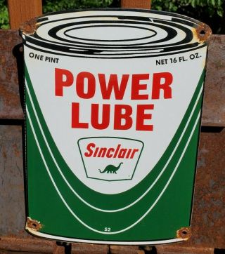 Vintage 1952 Dated Sinclair Power Lube Oil Can Porcelain Gas Pump Sign