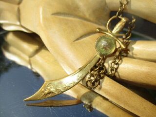 578 - Antique Brass Sword & Chain Pocket Watch Fob Masonic Mason Camel Caravan