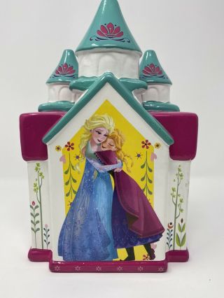 2015 Disney Frozen Elsa Anna Castle Ceramic Bank 10.  5” High -