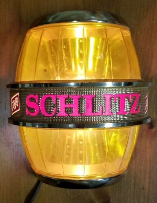 Vintage 1966 Schlitz Barrel Bar Light Beer Sign Wall Mount Small 7x8 "
