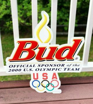 Vintage Tin Metal Budweiser Beer Sign Bud Rare 2000 Atlanta Usa Olympic Team