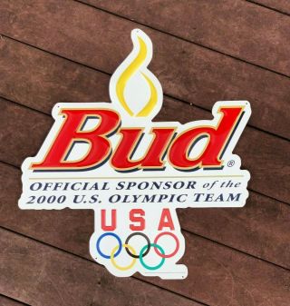 Vintage Tin Metal Budweiser Beer Sign Bud RARE 2000 Atlanta USA Olympic Team 2