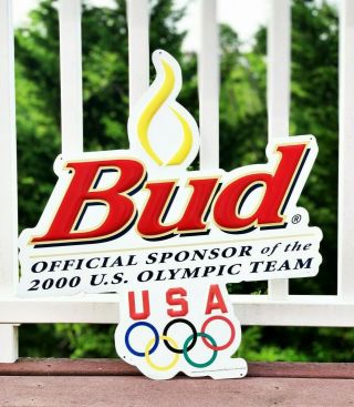 Vintage Tin Metal Budweiser Beer Sign Bud RARE 2000 Atlanta USA Olympic Team 3