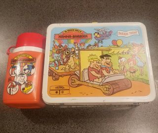 Vtg.  1977 The Funtastic World Of Hanna - Barbera,  Metal Lunch Box,  Thermos