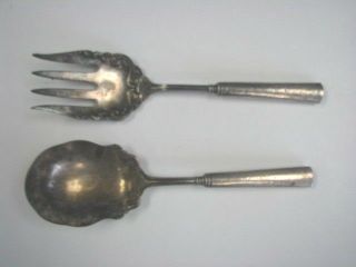 Large Sterling Silver Handled Spoon And Fork,  9 1/4 " Long