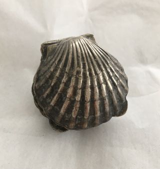 Antique Sterling Silver Clam Shell Pill Trinket Box