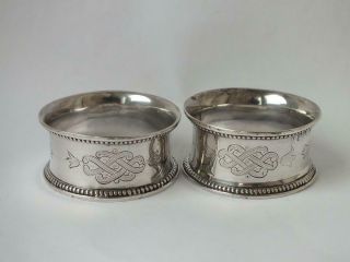 Antique Victorian Solid Sterling Silver Napkin Rings 1861/ H 2 Cm/ 42 G