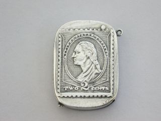 American Silver Plated Stamp Case George Washington 2 Cents Stamp C1900