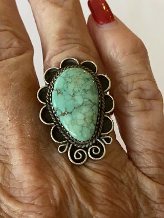 Vintage Old Pawn Navajo Turquoise Sterling Silver Ring Size 7 Signed