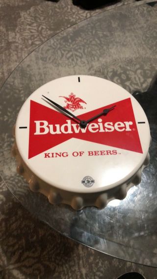 Budweiser White Bottle Cap Wall Clock King Of Beers Collectible Man Cave Beer