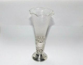 Antique Victorian Solid Silver Sterling Glass Bud Vase Flower Vase Chester 1940