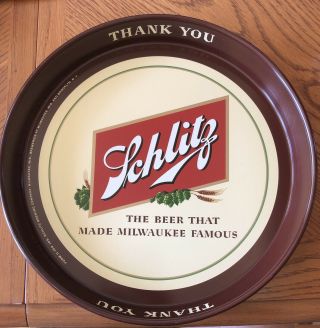 Vintage Schlitz Beer 12 Inch Round Metal Serving " Thank You " Tray Double Sided