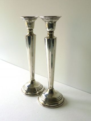 Lovely Pair Antique Sterling 7.  5 " Candlesticks Cement Weighted With Rod
