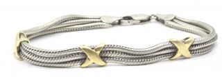 Vintage Mb Sterling 925 & 14k Solid Gold Italy 3 Strand X Design Ladies Bracelet
