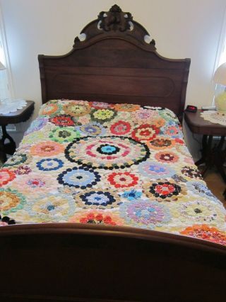 Reserved - Do Not Buy Vintage Hand Made Yo - Yo Quilt 1950 Hand Sewn 63 " X 83 "