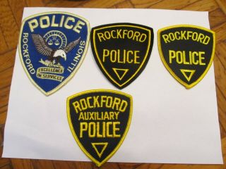 Illinois Rockford Police Patch Set W/ Old Felt & Auxiliary