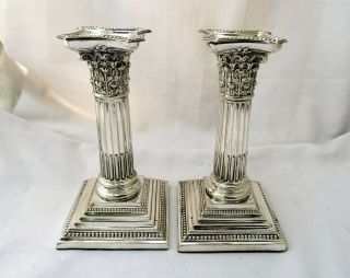Antique Silver Plated Corinthian Column Candlesticks