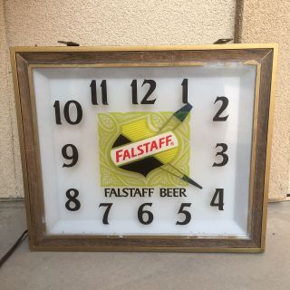 Vintage 1950s 1960s Falstaff Lighted Beer Sign Clock Bar Cafe Garage Sign Clock