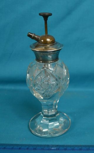 Antique Vintage Hm Sterling Silver Topped Cut Glass Perfume Bottle Atomiser 17cm