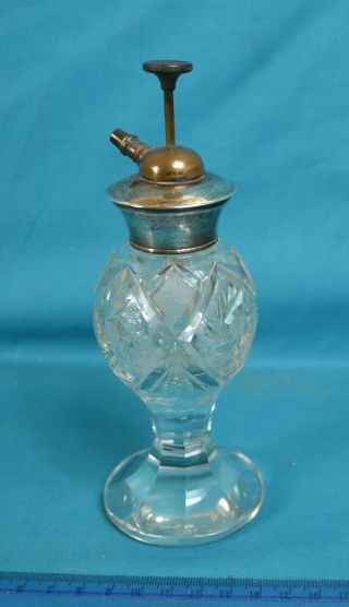 Antique Vintage HM Sterling Silver Topped Cut Glass Perfume Bottle Atomiser 17cm 2