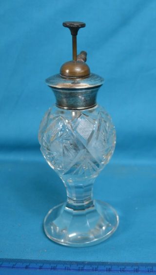 Antique Vintage HM Sterling Silver Topped Cut Glass Perfume Bottle Atomiser 17cm 3