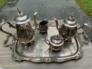 Vintage Silver Plate Coffee Tea Sugar Creamer Set W/ Tray