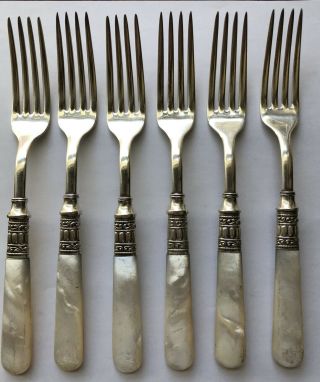 Set Of 12 Asco American Silver Knives & Forks 6 Each Mother Of Pearl Handles