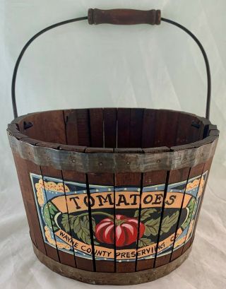 Vintage Americana Hand Crafted Painted Wooden Tomato Basket Wayne County Nj