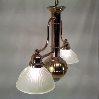 Vintage Brass And Glass 2 Arm Chandelier With Spot Light