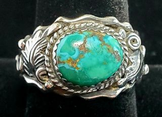 Vintage Navajo Turquoise Ring Sterling Silver Bezel Sz 10.  75