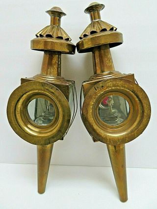 Vintage Brass Glass Kerosene Buggy Carriage Lantern Lamps