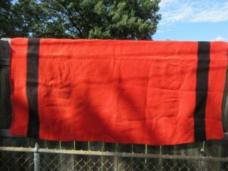 Vintage Red With Black Stripe Wool Blanket 80 By 64 Unmarked Whitney Point ??