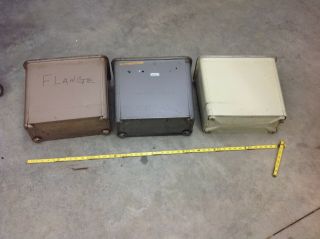 (3) Vintage Steelcase Beige Gray Cream Metal Square Industrial Trash Waste Can