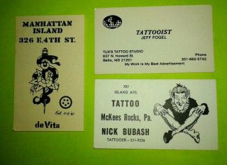 Vintage Thom Devita Nick Bubash Tux Tattoo Business Card Flash Baltimore 70s Nyc