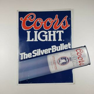 Vintage Coors Light Beer The Silver Bullet Tin Metal Sign Bar Decor Man Cave Pub