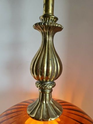 VTG Mid Century Modern Amber Optic Glass Saucer Table Lamp 29 
