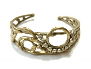 Vtg Modernist Brutalist Abstract Mid Century Brass Silver Cuff Bracelet